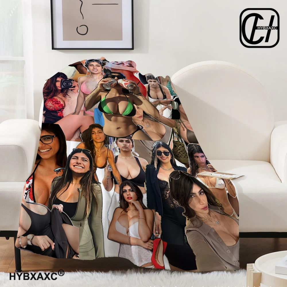 Mia Khalifa Blanket Aesthetic Art Flannel Blanket Portable Home Travel Camping Sofa Picnic Blue Flannel Blanket 2