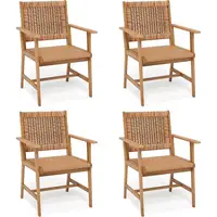 Outdoor Acacia Wood Dining Chairs Set of 4 Strong Wicker Back Armchairs Farmhouse Style Patio Deck Furniture Heavy Duty Assembly 2