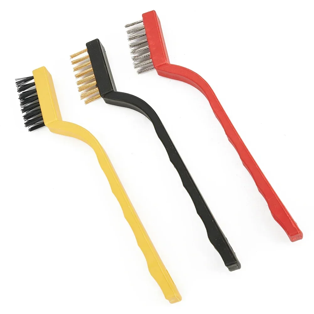 Heavy Duty Rust Remover Toothbrush Set 3pcs 7Inch Steel Wire Brushes with Copper Brush Steel and Nylon Bristles