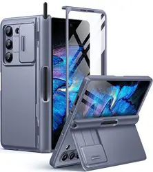 Premium Protective Case for Foldable Phone with Sliding Camera Cover and Built - in Screen Protector (Grey Blue)
