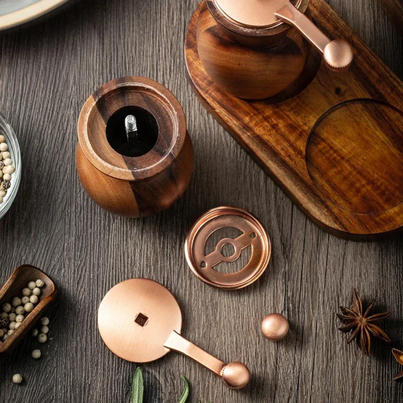 Hand Cranked Wood Pepper Grinder Set with Base salt and pepper grinder
