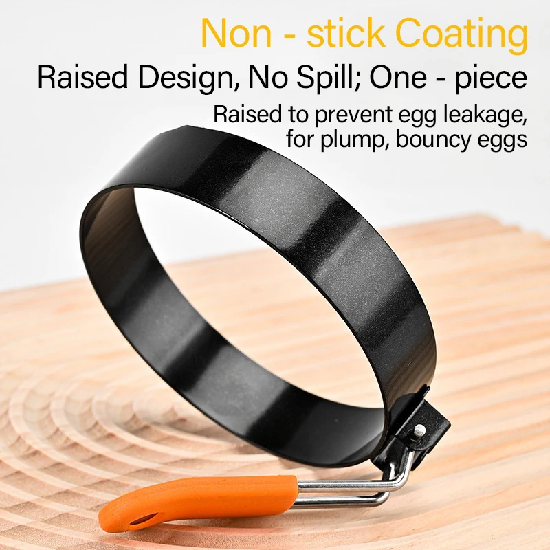 Fried Egg Ring Stainless Steel with Heat Resistant Silicone Handle Non-Stick Mold Scrambled Eggs Form