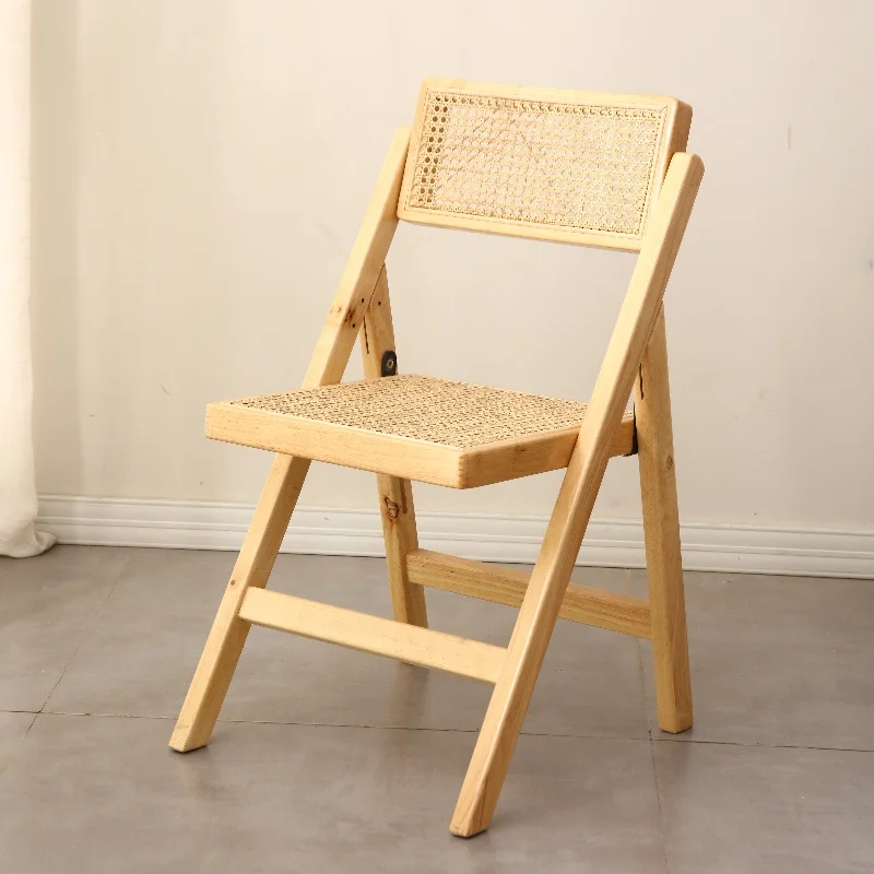 Factory Hot Selling High Quality Durable Folding Restaurant Rattan Dining Chairs Foldable Solid Wood Restaurant Cafe Chairs