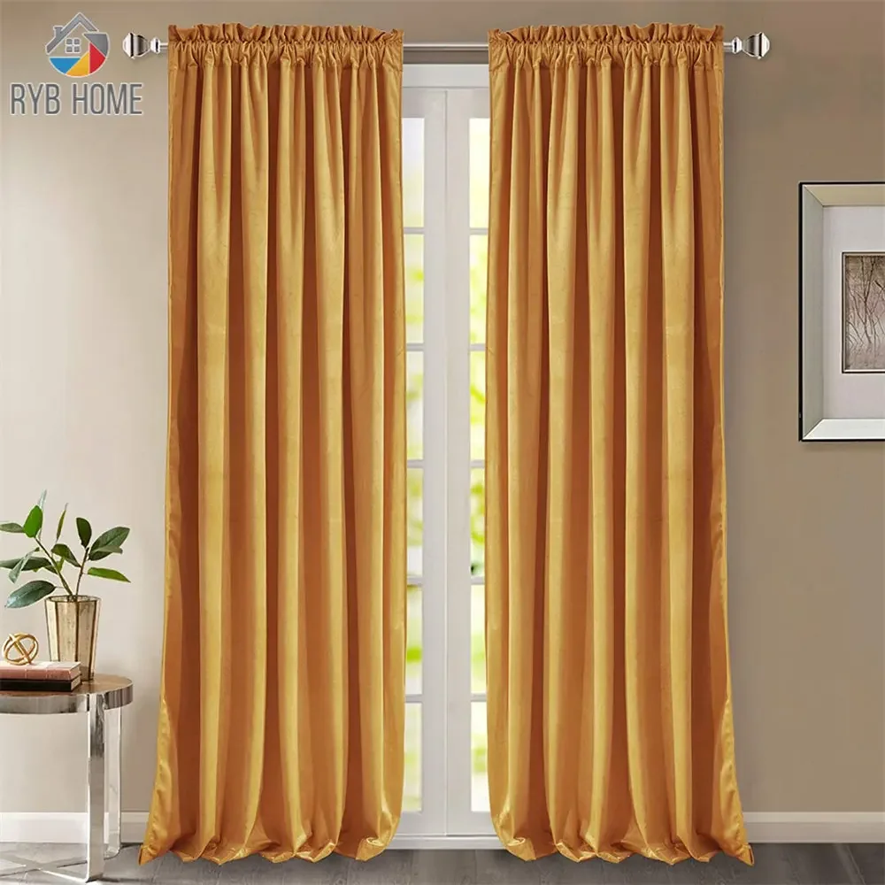 

1PC Luxury Blackout Warm Soundproof Drapery Velvet Curtain Sunlight Block Drape for Bedroom House Decoration Living Room