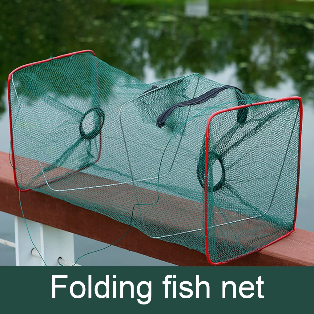 2/3 Grey Foldable Fishing Bait Fish Trap Nylon Mesh Fabric Long