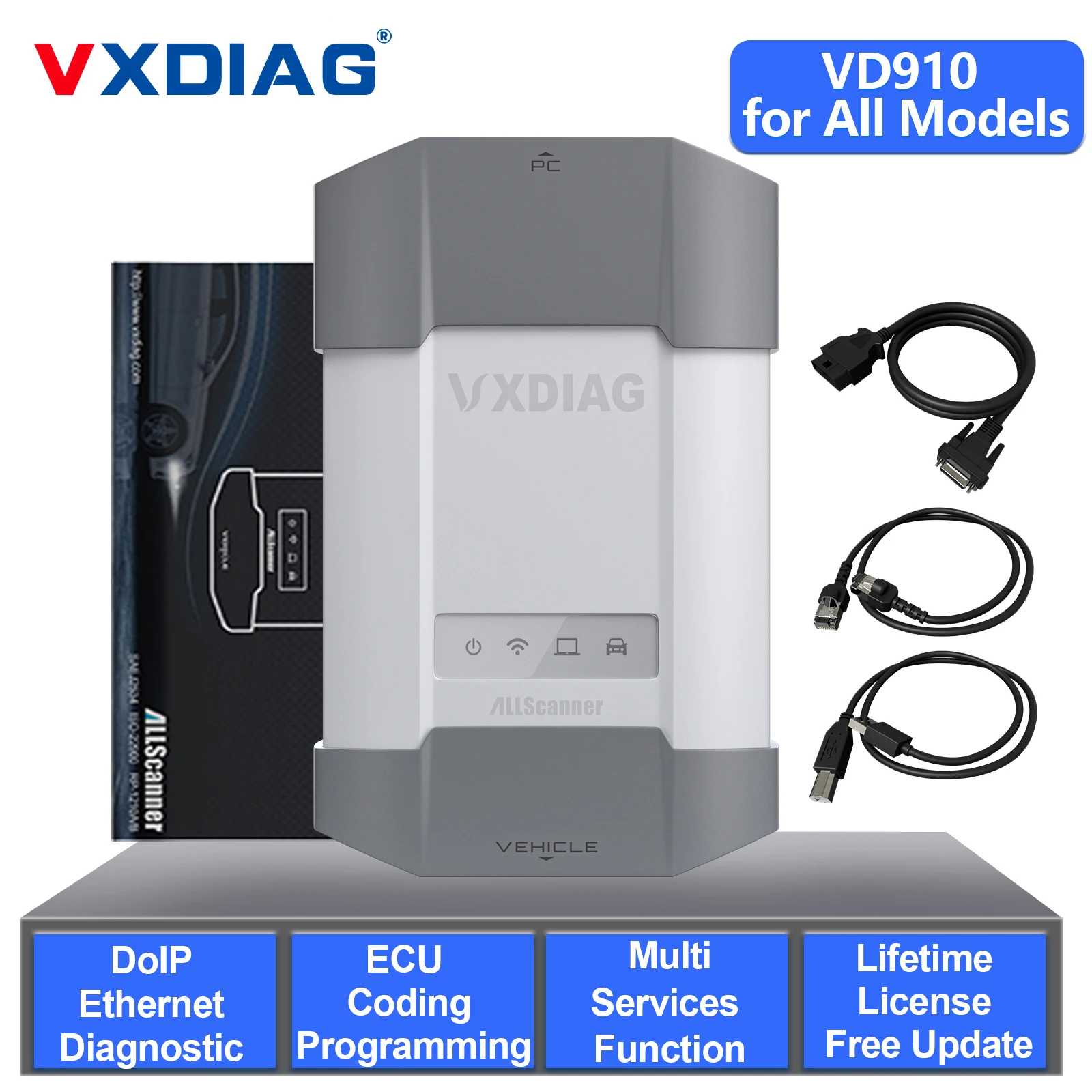 

VXDIAG VDIAG VD910 Car OBD2 Diagnostic Tool OEM ECU Coding J2534 Programming DoIP for VW BMW Benz JLR for Porsche Free Shipping