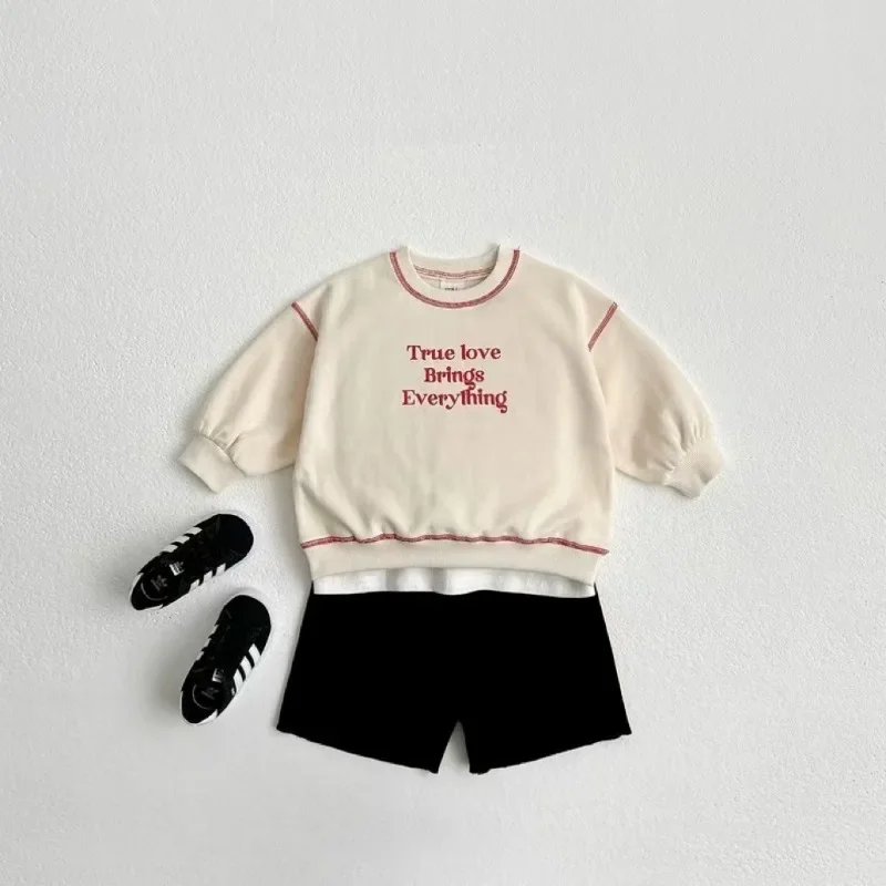 Baby Boys Girl 2024 Autumn Clothes Set Children Long Sleeve Letter Print Cotton Tops+Pants 2Pcs Kids Embroidery Clothing Outfits 6