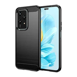 Luxury Brushed Carbon Fiber Shell - Silicone Shockproof Smart Pro Case - Honor 90 (TXW - Black)