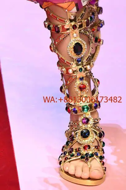 

Design Women Summer Luxurious Colorful Diamonds Roman Gladiator Flat Sandals Lady Open Toe Diamonds Beading Flat High Top Sandal