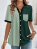 Plus Size Casual Blouse, Women's Plus Colorblock Button Up Short Sleeve Turn Down Collar Blouse 6