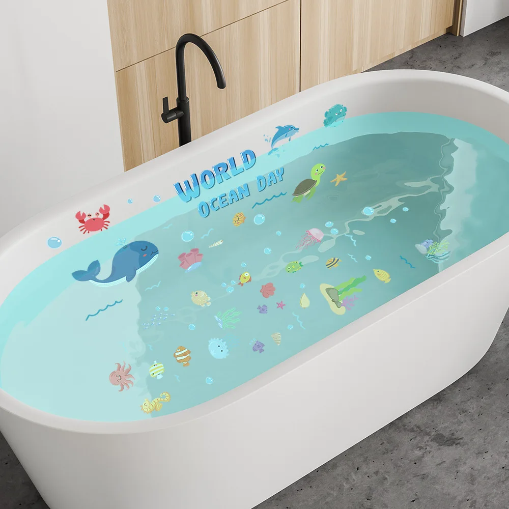 Cartoon Whales Sealife Wall Stickers for Kids Room Bathroom Home Decor Waterproof Animal Mural Art Diy Toilet Decal,wall stickers