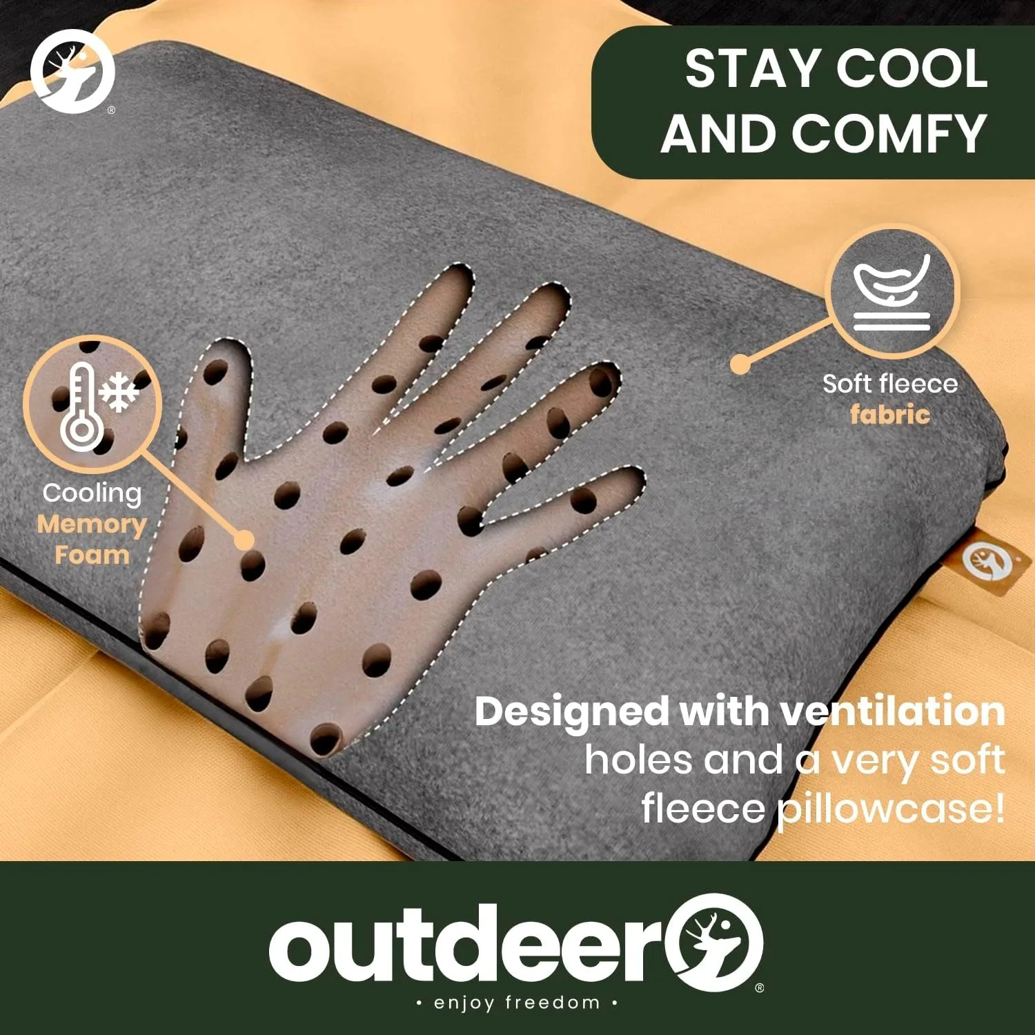 Camping Pillow Compressible Memory Foam Travel & Camp Pillow for Sleeping Bag with Washable Fleece Pillowcase