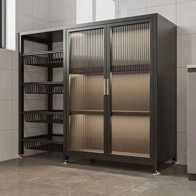 ตู้ครัวที่ทันสมัยเรียบง่ายพร้อมประตูตู้เก็บผักตู้เก็บของอเนกประสงค์ตู้เก็บของหลายชั้น 2