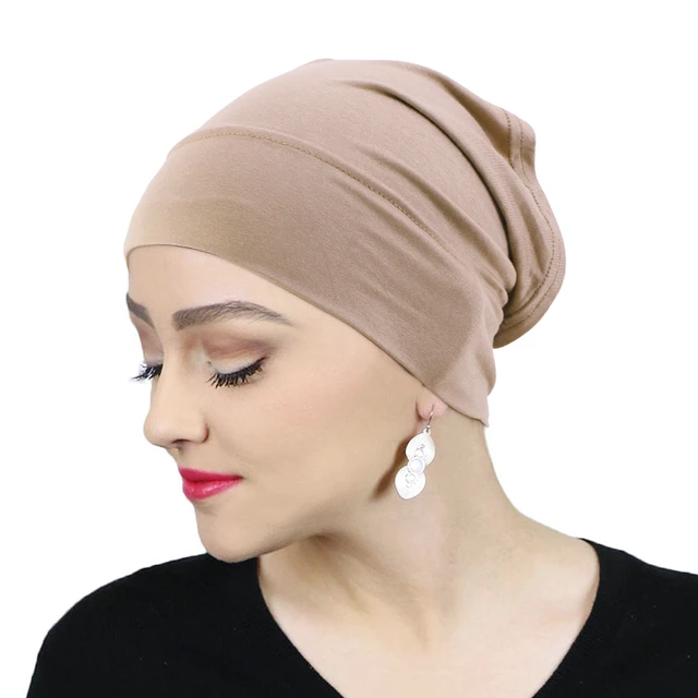 Chapeau turban en coton élastique pour femme, hijab musulman, écharpe de  sauna, bonnet intérieur, casquette chimio