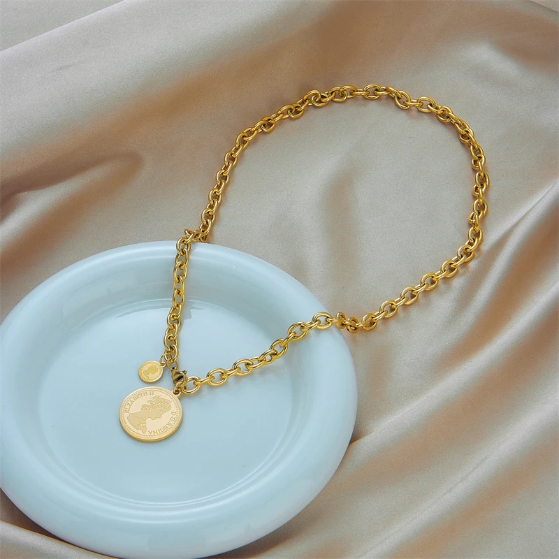 XIYANIKE 316L Stainless Steel Women's Necklace Gold Color Round