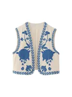 Zevity Women National Style Sleeveless Position Floral Embroidery Short Vest Jacket Ladies Casual Crop WaistCoat Tops CT4110 1