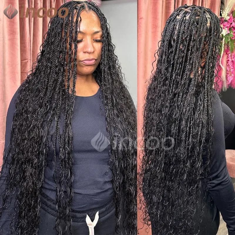 

Synthetic Box Braided Wig Full Lace Front Wig Butterfly Locs Braided Wigs Dreadlock Wig 32" Long Knotless Wigs For Black Women