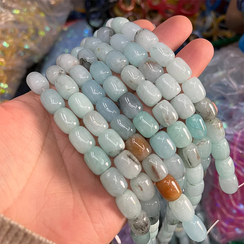 

High Quality Natural Stone Amazonite Drum Shape Loose Smooth Spacer Beads Barrel Jade Jewelry Making Accessories 15" 9*11mm