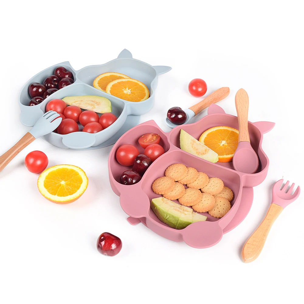 Silicone Meal Set Silicone Feeding Set Baby Tableware Set 4/6/8Pcs Baby Soft Silicone Suction Cup Bowl Dinner Plate Cup Bib Spoon Fork Set Anti-Slip Cutlery For Kids Feeding Dinner Plate