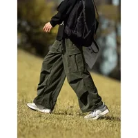 2024 Men's Loose-Fit Straight-Leg Bell Bottoms Corduroy Casual Trousers Plus Size High Street Trendy Brand American Style Cargo