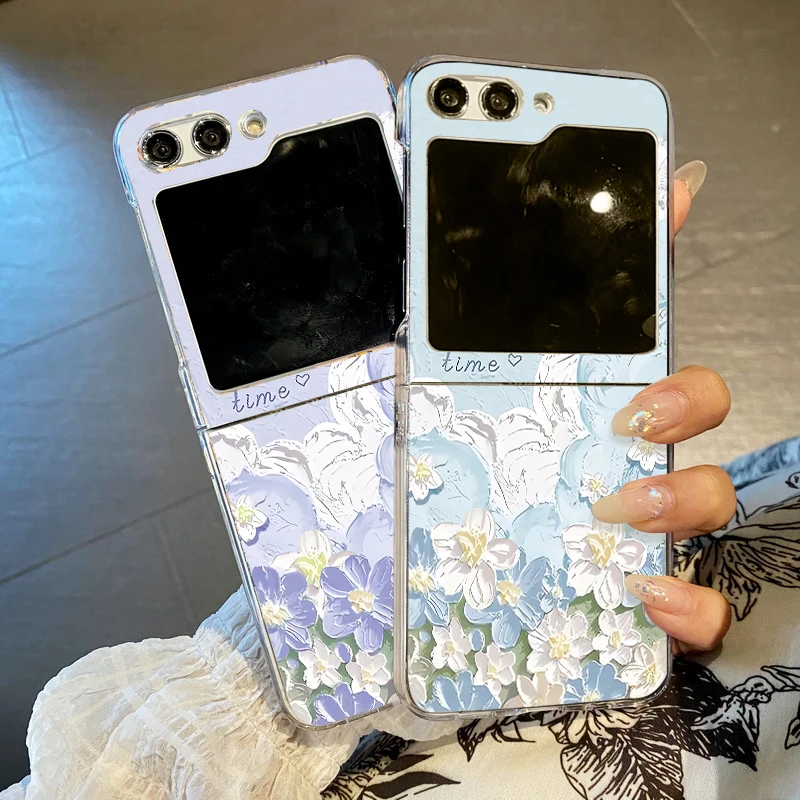 Transparent Flowers Print Case For Samsung Galaxy Z Flip4 Flip5 Flip6 Clear Hard Folding Phone Cover For Samsung Z Flip 6 5 4 3_voghion.com