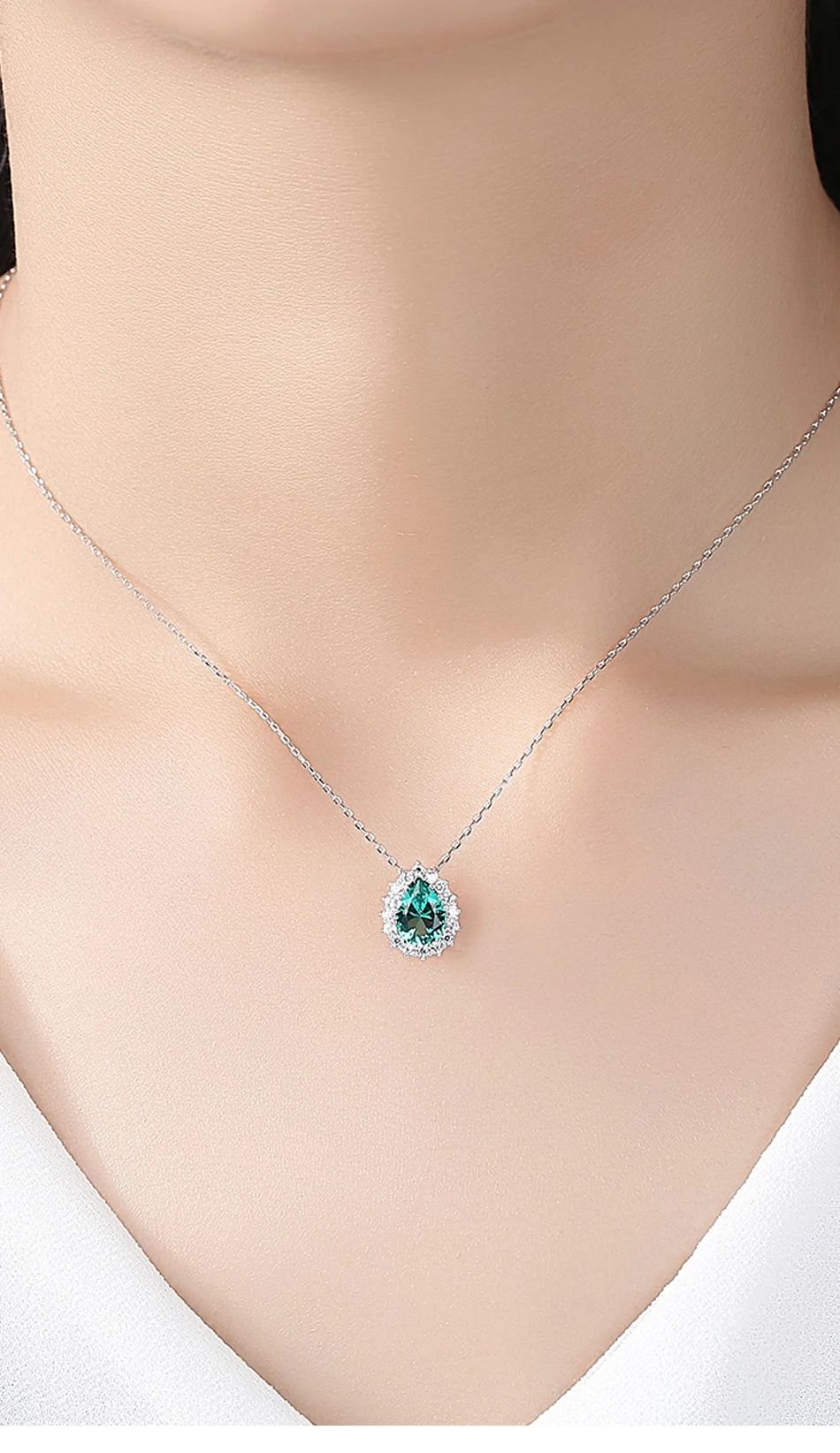 Link Chain Sterling Silver Topaz Gemstone Water Drop Pendant Necklaces for Women Fine Wedding Bridal s_voghion.com