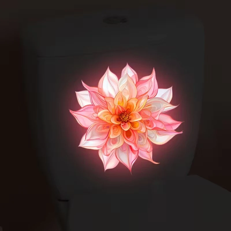 Glow-In-The-Dark Lotus Dahlia Bicycle Flower Toilet Stickers Self-Adhesive Removable UV Night Decal Wall Stickers Bathroom Decor