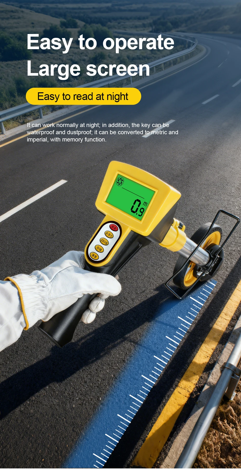 Digital Display Measuring Wheel Rolling Distance Tool Outdoor Rolling Push Gauge