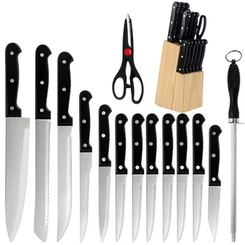 15-Piece Stainless Steel Knife Set with Wood Block 1