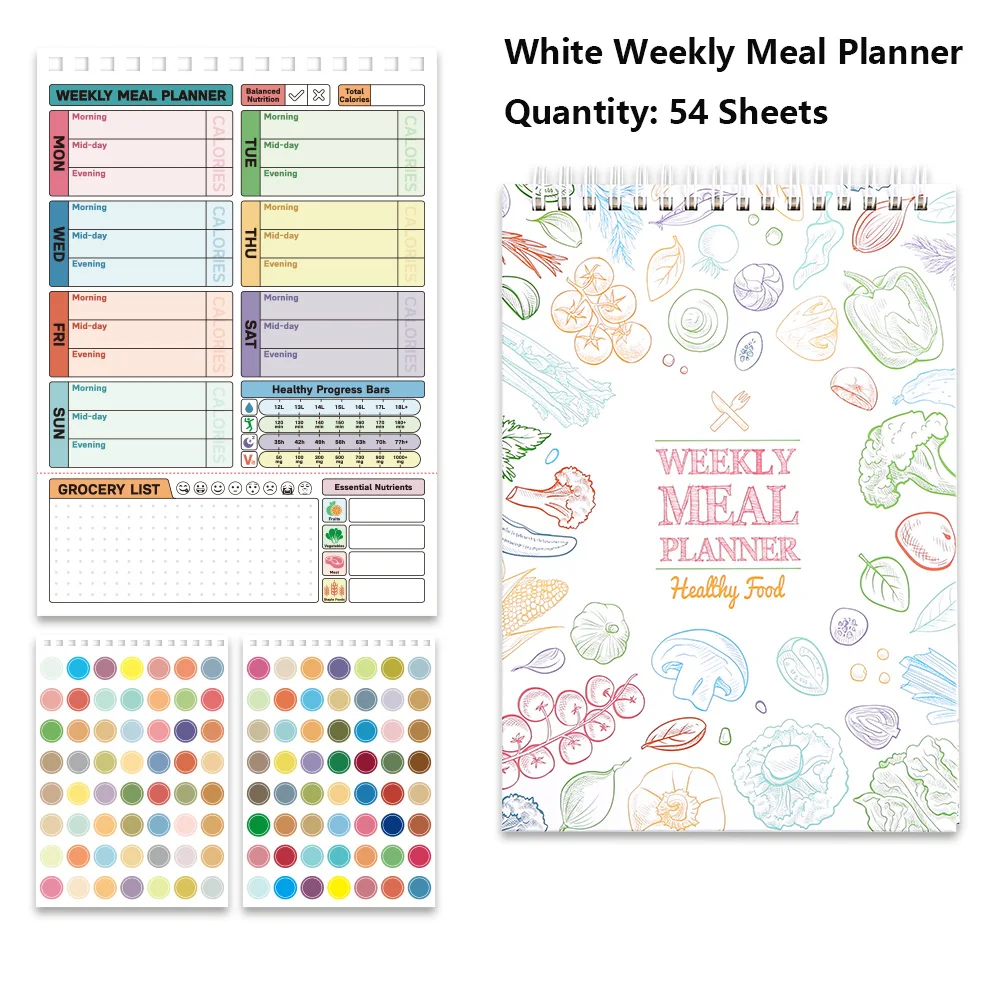 54 דפים תכנון שבועי לא מוגבל רשימת מזון יומן תפריט תכנון תפריט מעקב מזון יומן וקניות