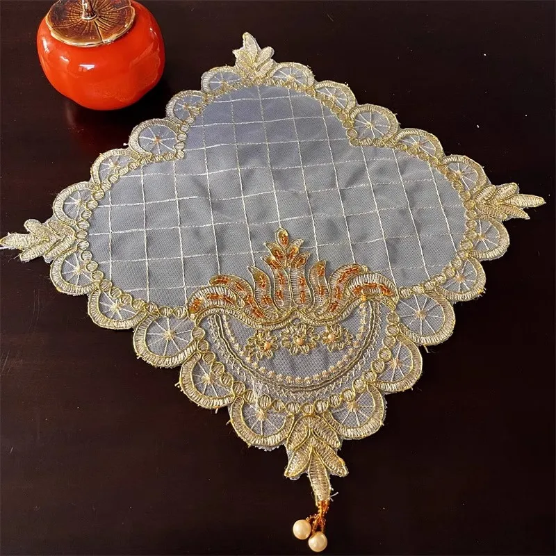 

NEW beads embroidery table place mat cloth Wedding Christmas flowers dining placemat kitchen Table decoration and accessories