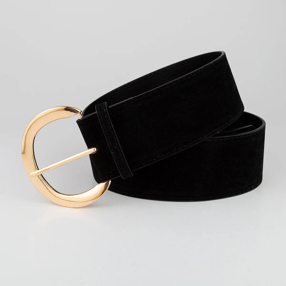 Vintage-Taillenmiedergürtel – minimalistischer breiter Wildledergürtel für Damen, verstellbarer schwarzer Korsettgurt mit Dornschließe für Hosen, Kleider – Detail 6