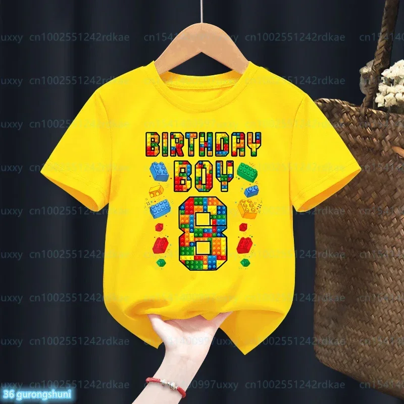 Summer Kawaii Kids 2-9th Birthday Master Builder Block Building Boys Cotton Tshirt Cute Children Tshirt Boys Tshirt Top 4