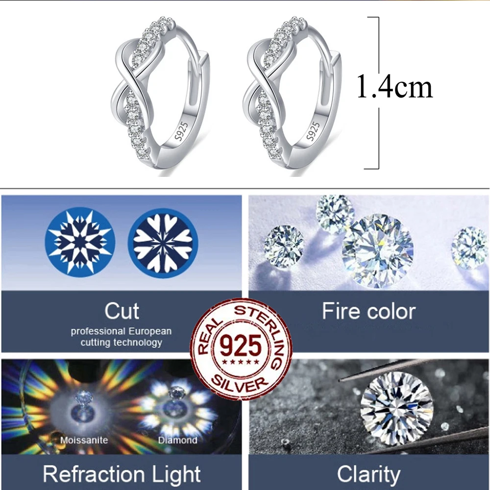 Silver Hoop Earrings 925 Sterling Silver Fine Wedding Jewelry Infinity Love Zirconia Hoop Earrings for Women Ladies Anniversary Gift SE021