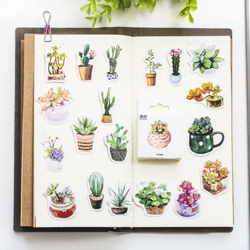 

50pcs/ Pack Cute Succulents Cactus Diary Sticker Pack Decorative Stationery DIY Craft Stickers Seal Labels