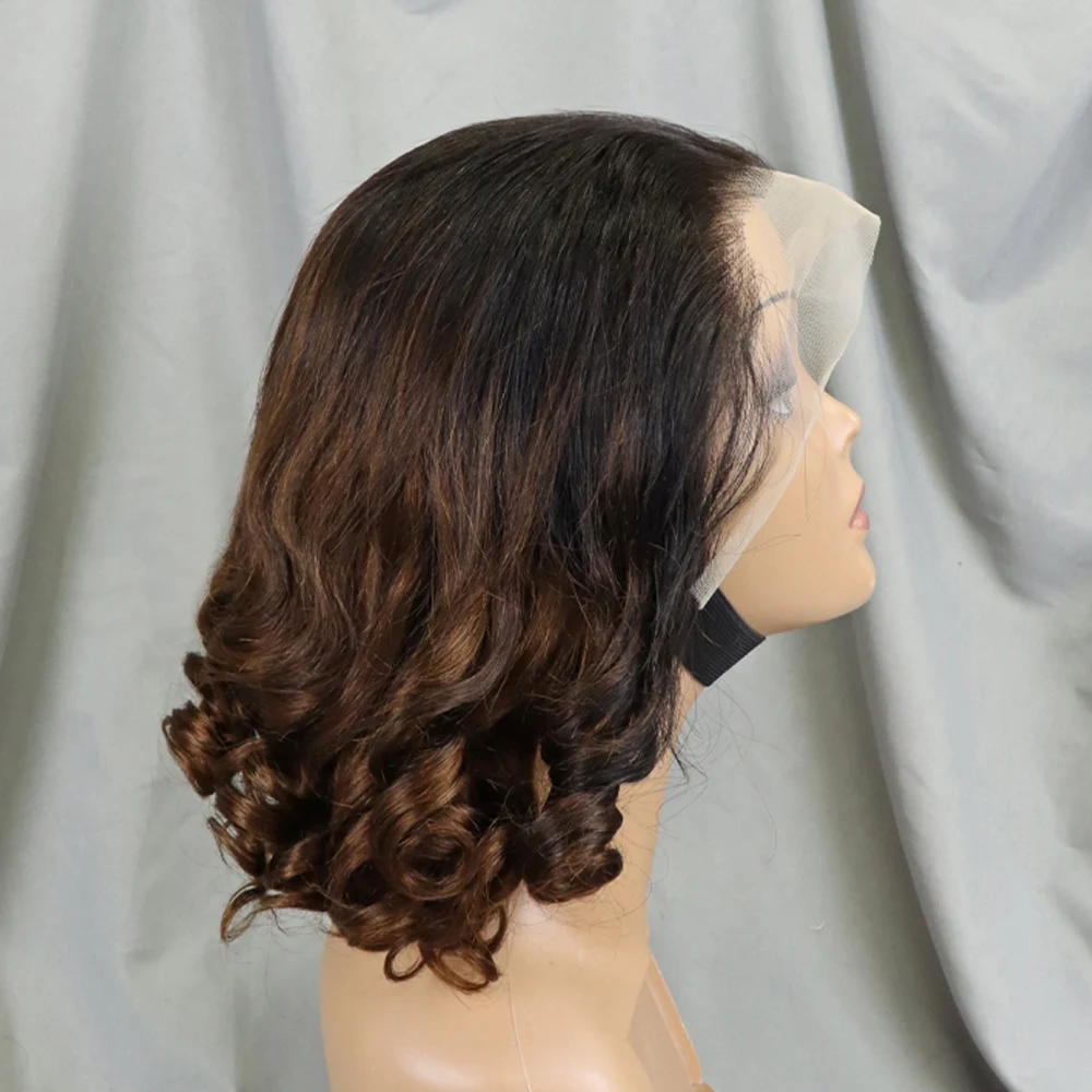 200% Density 14 Inches Loose Wave Fumi Bouncy Curly Wigs Real Human Hair  Double Drawn Hair Wigs 13x4  Lace Frontal Wigs