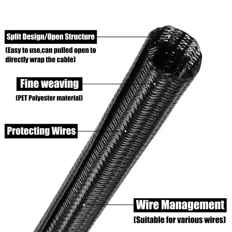 1~50m Expandable Cable Sleeve PET Braided Self Closed Auto Insulated Wrap Flexible Pipe Tube Split Line Protector Wire Organizer - Image 2