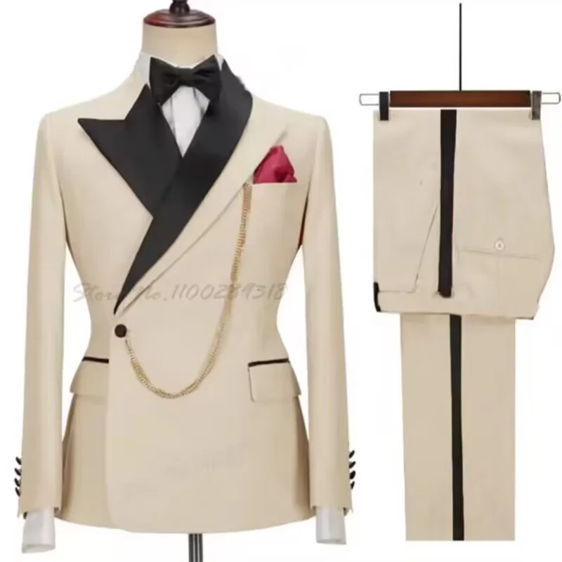 Fashion Men's Suit Two-piece Wedding Dress Groom And Best Man Blazer Korean Style Business Banquet Slim Fit Jacket Pant Chic Set