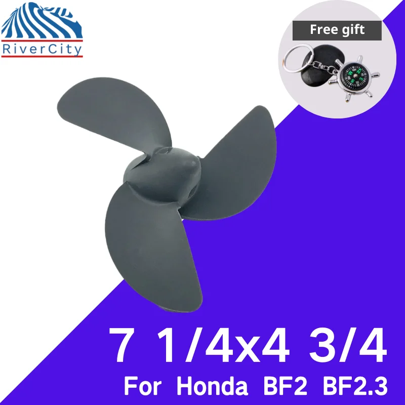 Boat Propeller 7 1/4x4 3/4 For Honda F2 F2.3 Outboard Screw Boat Motor Plastic Propeller 3 Blade Pin Drive Spline 1pcs d55l65 sb rigid clamp coupling bore 9 5mm aluminium d55 l65 screw rod drive shaft cnc jaw shaft motor coupler