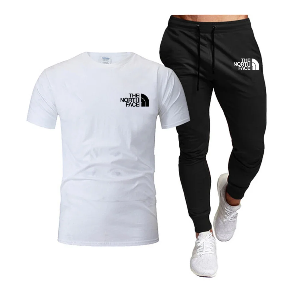 

2024 Spring/Summer Men's fashion Fitness Sports Leisure set All-cotton breathable short sleeve T-shirt + thin pants 2-piece set