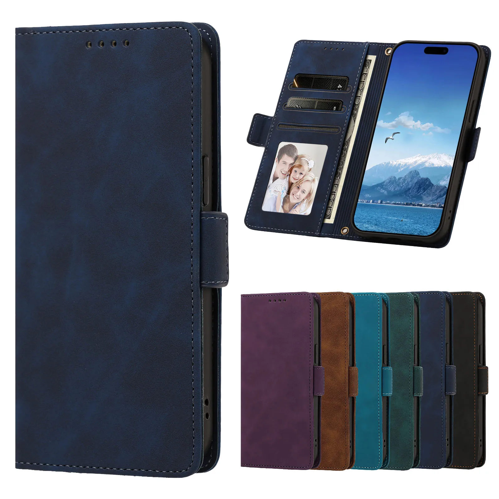 Magnetic Clip Leather Flip Case with Wrist Rope Wallet  Phone Cover
