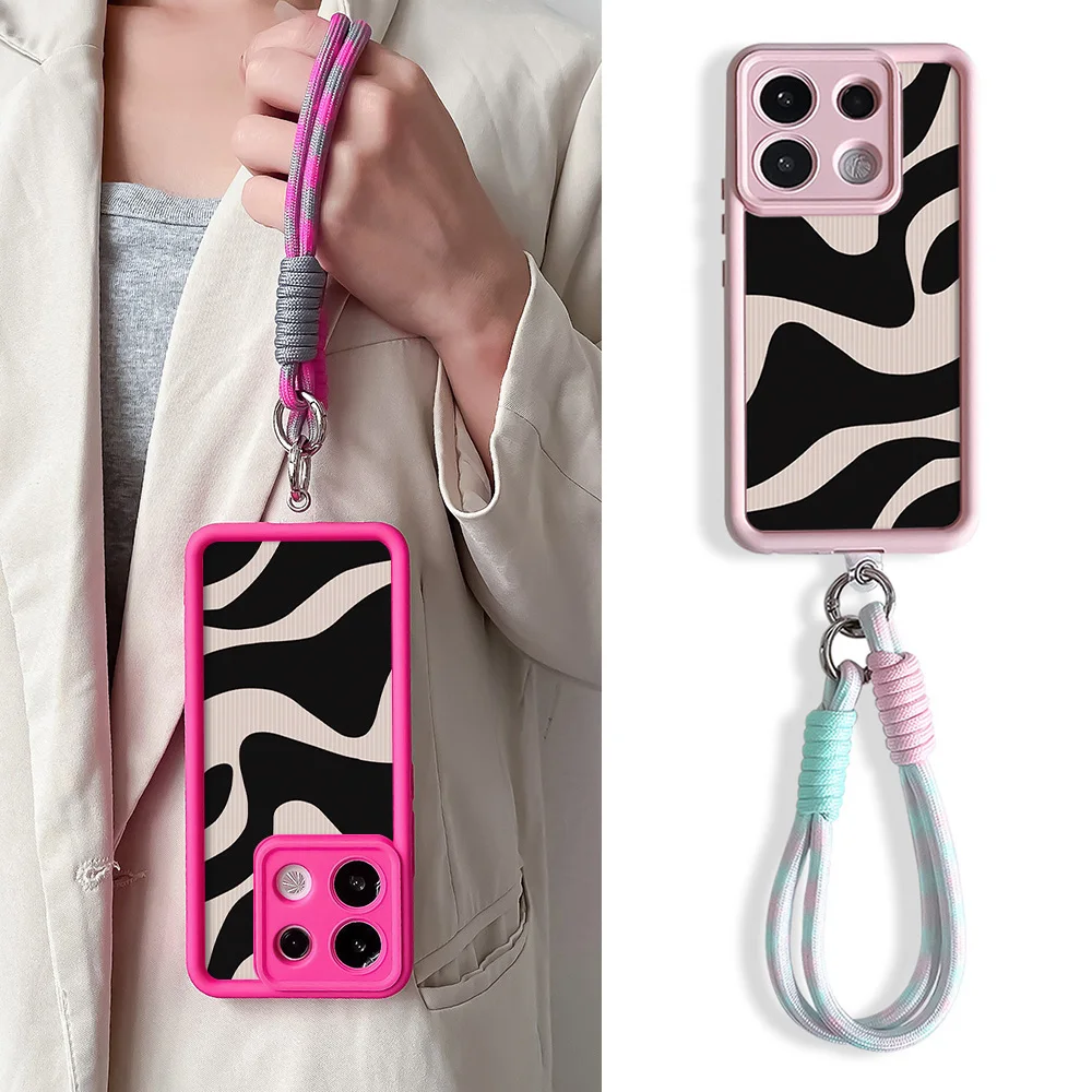 Zebra Stripe Wrist Strap Lanyard Phone Case with Chain