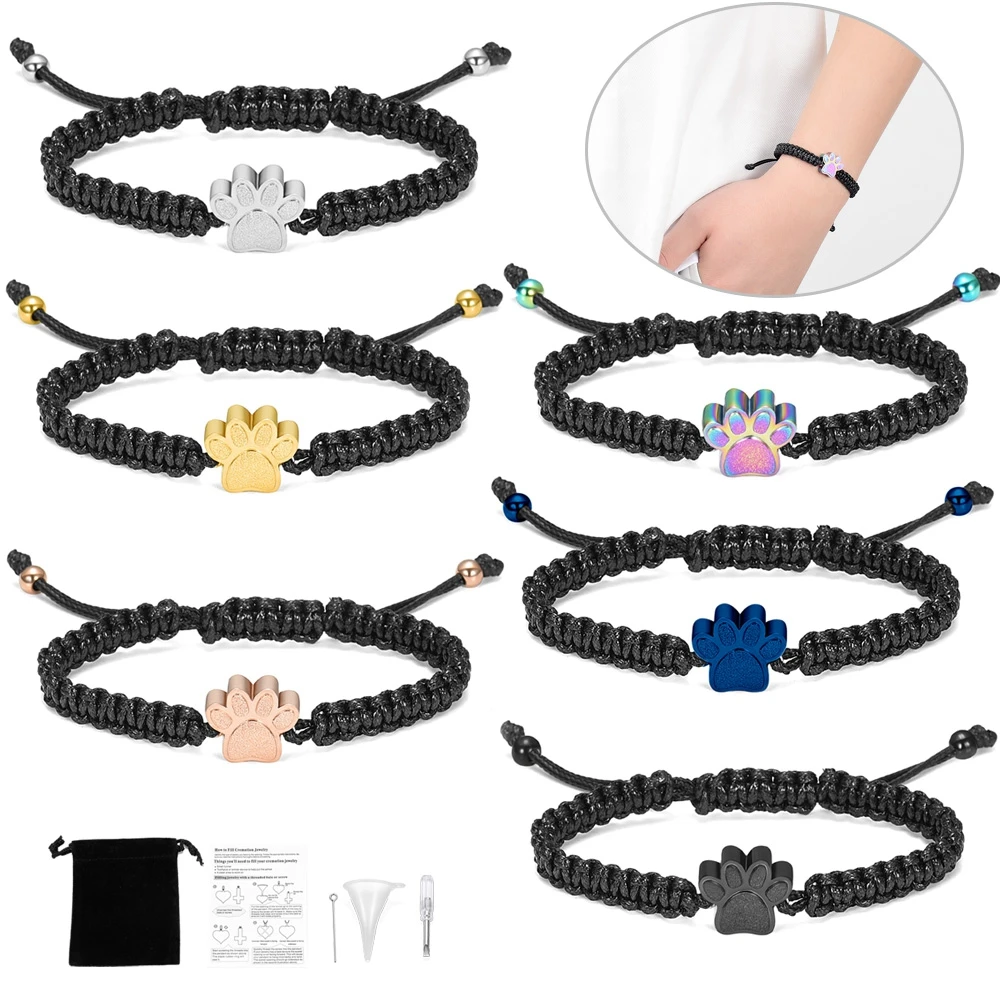 

Pet Paw Cremation Urn Bracelet Small Crystal Paws Urns For Dog/Cat Ashes Memorial Jewelry Stainless Steel Adjustable Bangle