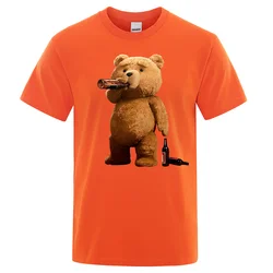 Charming Bear Beer Poster Graphic T-Shirt - Men's Casual Oversized Streetwear Tee - S (Orange)