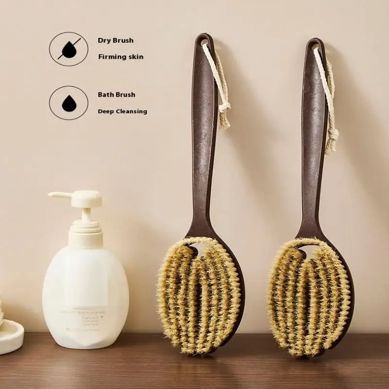 Soft natural bristle bath brush for gentle dry skin care and exfoliation.