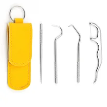 

4pcs Portable Stainless Steel Toothpick Set with Bag Reusable Metal Toothpicks Dental Floss Oral Care Teeth Cleaning For Outdoor
