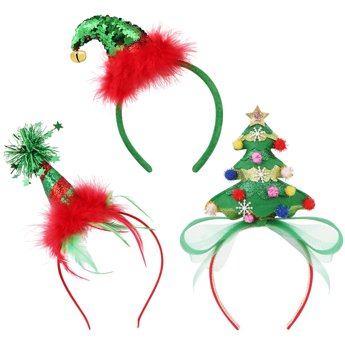 

3 Pieces Christmas Headbands Hat, Santa Hat, Christmas Tree Assorted Designs Christmas Party Supplies and Party Favors