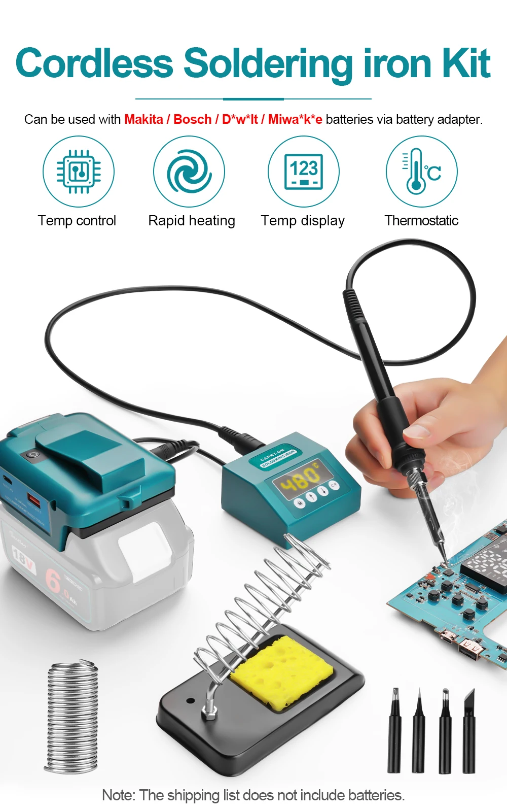 Waitley Portable Soldering Iron Kit for Makita Bosch Dewalt 18V 20V battery , El