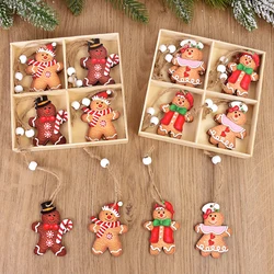 12Pcs/box Wooden Gingerbread Man Christmas Tree Decorations Hanging Ornaments Xmas Tree Home Noel Navidad Pendant New Year Gifts
