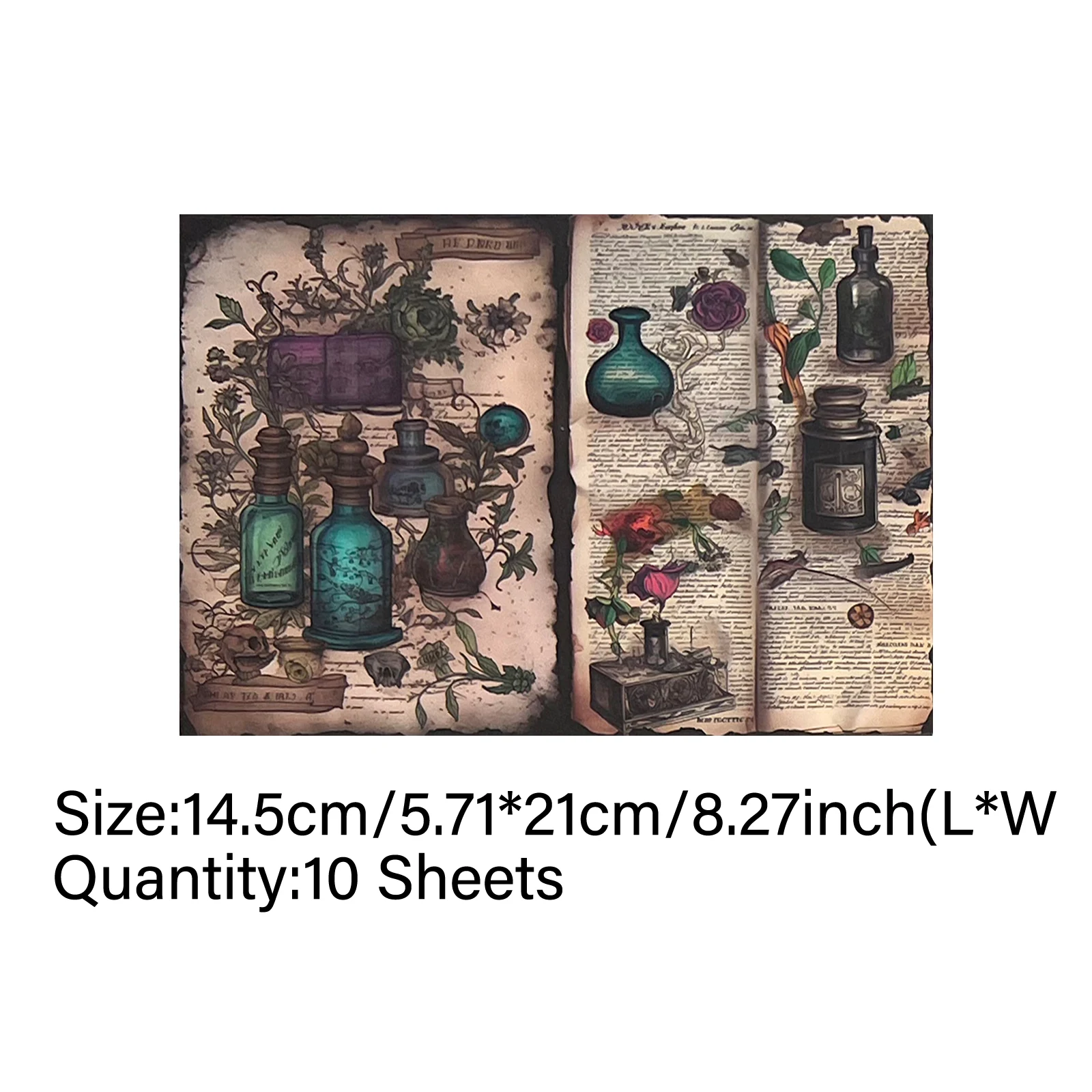 Viguscraft 10Sheets A5 Size Dark Magic Gothic Pill Bottle Junk Diary Magazine Scrapbooking